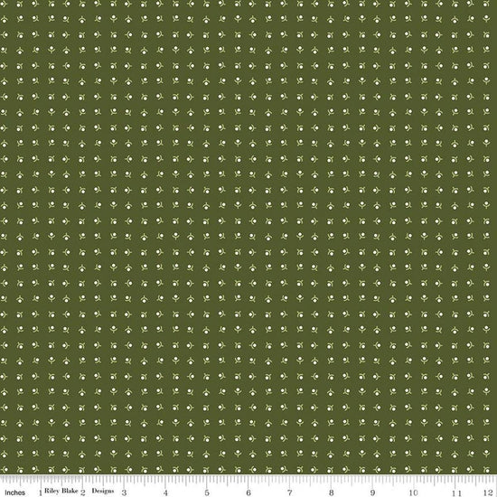 Image of Baked With Love Memories Zucchini quilting cotton fabric by Lori Holt for Riley Blake Designs. Features acorns on a green background. Cute Little Fabric Shop.
