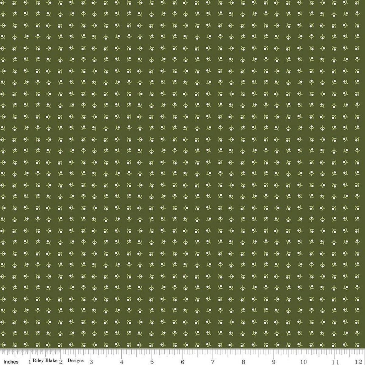 Image of Baked With Love Memories Zucchini quilting cotton fabric by Lori Holt for Riley Blake Designs. Features acorns on a green background. Cute Little Fabric Shop.