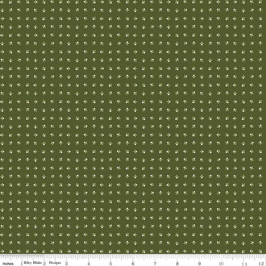 Image of Baked With Love Memories Zucchini quilting cotton fabric by Lori Holt for Riley Blake Designs. Features acorns on a green background. Cute Little Fabric Shop.
