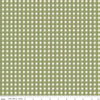 Image of Baked With Love Tablecloth Olive quilting cotton fabric by Lori Holt for Riley Blake Designs. Features gingham on a green background. Cute Little Fabric Shop.