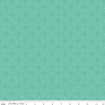 Image of Baked With Love Grandma's Pearl Sea Glass quilting cotton fabric by Lori Holt for Riley Blake Designs. Features circles on a blue background. Cute Little Fabric Shop.