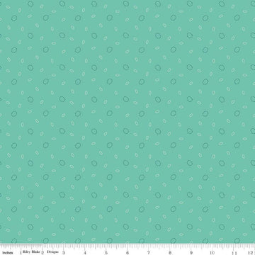 Image of Baked With Love Grandma's Pearl Sea Glass quilting cotton fabric by Lori Holt for Riley Blake Designs. Features circles on a blue background. Cute Little Fabric Shop.