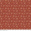 Image of Baked With Love Blessings Terracotta quilting cotton fabric by Lori Holt for Riley Blake Designs. Features flowers on a red background. Cute Little Fabric Shop.