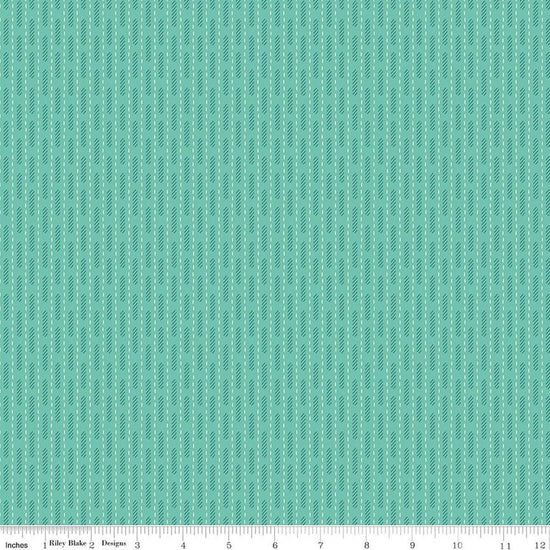 Image of Baked With Love Dish Towel Sea Glass quilting cotton fabric by Lori Holt for Riley Blake Designs. Features stripes on a blue background. Cute Little Fabric Shop.