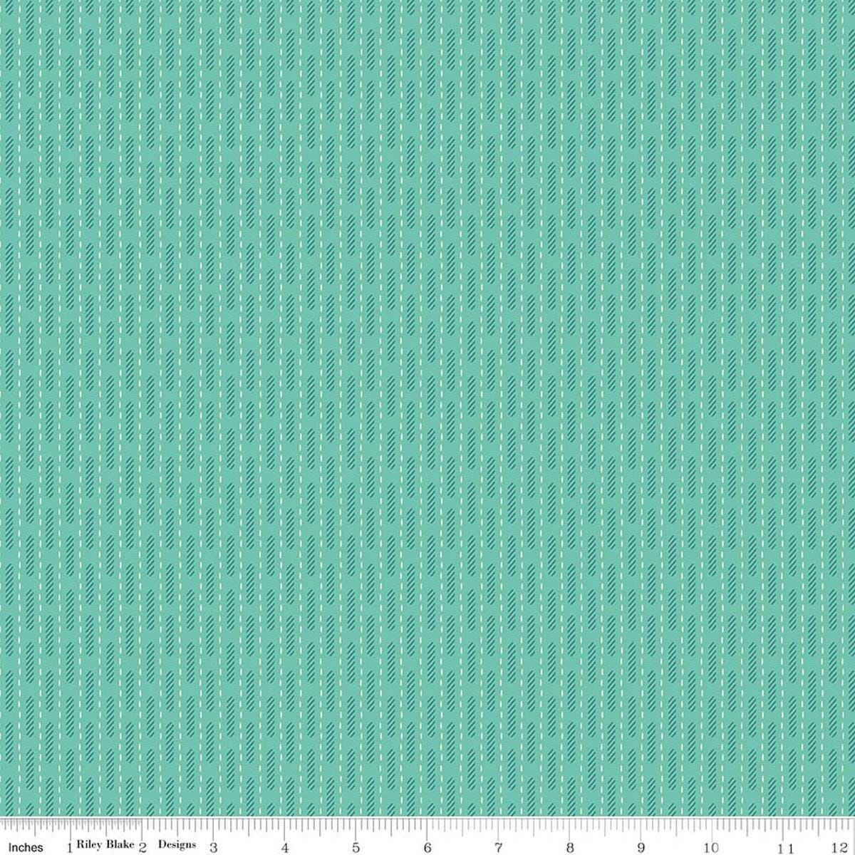 Image of Baked With Love Dish Towel Sea Glass quilting cotton fabric by Lori Holt for Riley Blake Designs. Features stripes on a blue background. Cute Little Fabric Shop.