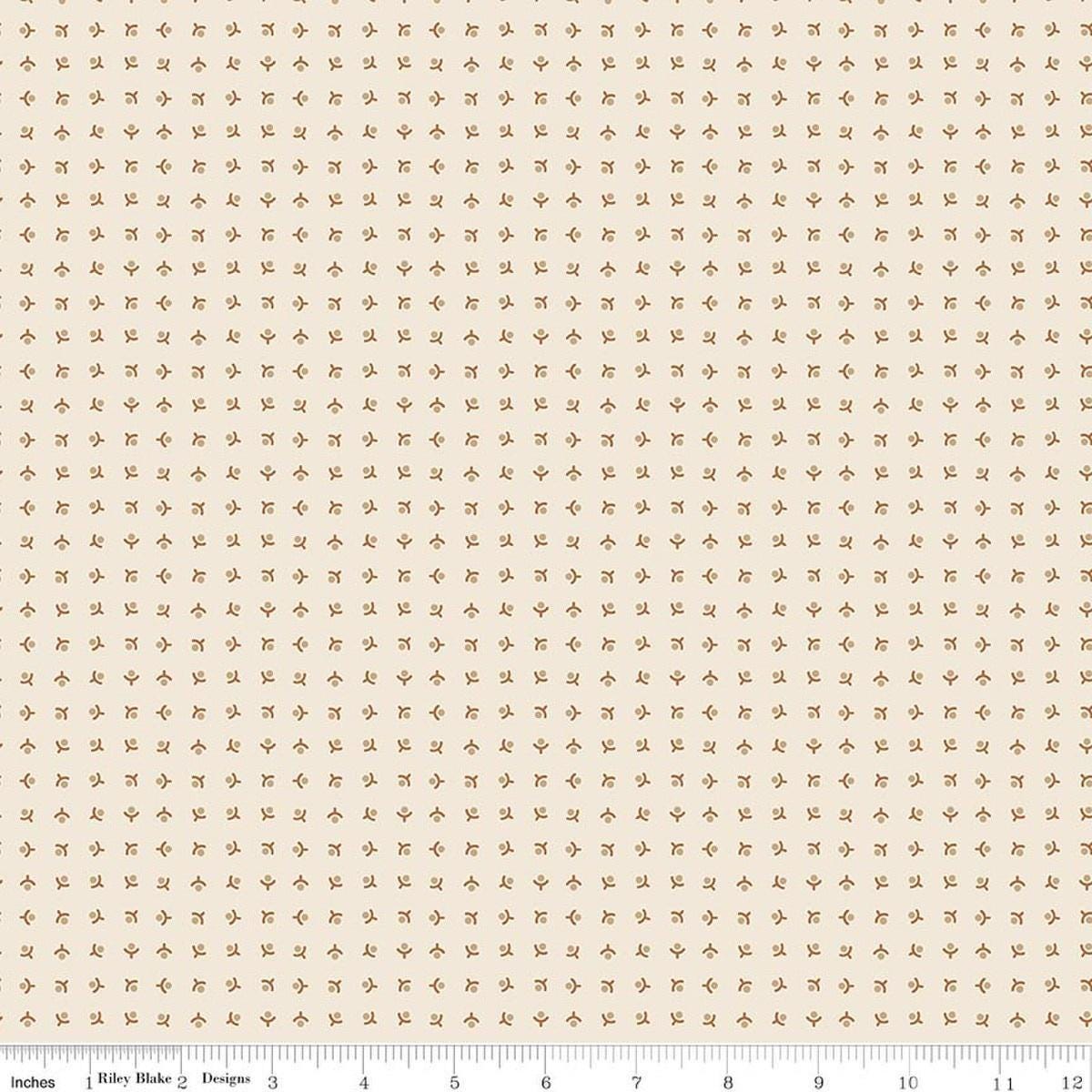 Image of Baked With Love Memories Cinnamon quilting cotton fabric by Lori Holt for Riley Blake Designs. Features acorns on a cream background. Cute Little Fabric Shop.