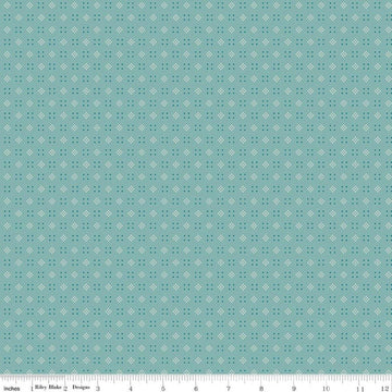 Image of Baked With Love Leftovers Wedgewood quilting cotton fabric by Lori Holt for Riley Blake Designs. Features dots on a blue background. Cute Little Fabric Shop.
