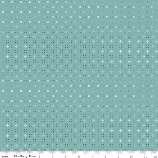 Image of Baked With Love Leftovers Wedgewood quilting cotton fabric by Lori Holt for Riley Blake Designs. Features dots on a blue background. Cute Little Fabric Shop.
