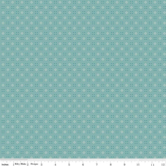Image of Baked With Love Leftovers Wedgewood quilting cotton fabric by Lori Holt for Riley Blake Designs. Features dots on a blue background. Cute Little Fabric Shop.