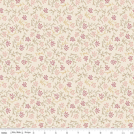 Image of Baked With Love Harvest Schoolhouse quilting cotton fabric by Lori Holt for Riley Blake Designs. Features flowers on a cream background. Cute Little Fabric Shop.