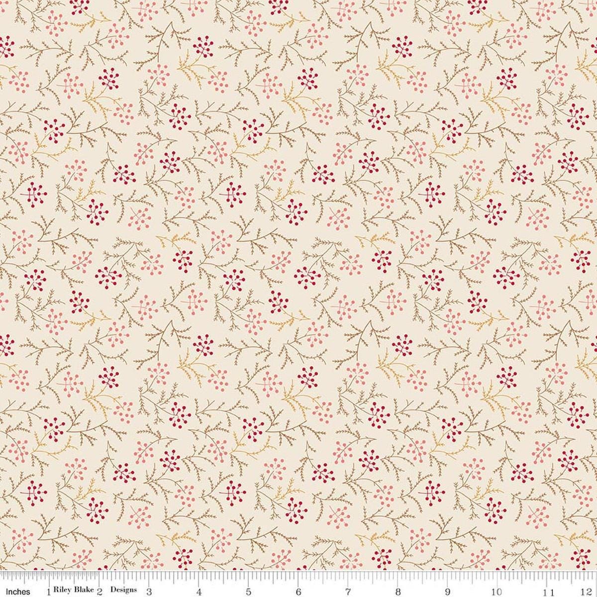 Image of Baked With Love Harvest Schoolhouse quilting cotton fabric by Lori Holt for Riley Blake Designs. Features flowers on a cream background. Cute Little Fabric Shop.