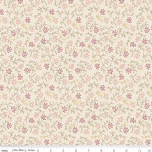 Image of Baked With Love Harvest Schoolhouse quilting cotton fabric by Lori Holt for Riley Blake Designs. Features flowers on a cream background. Cute Little Fabric Shop.