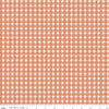 Image of Baked With Love Tablecloth Squash quilting cotton fabric by Lori Holt for Riley Blake Designs. Features gingham on an orange background. Cute Little Fabric Shop.