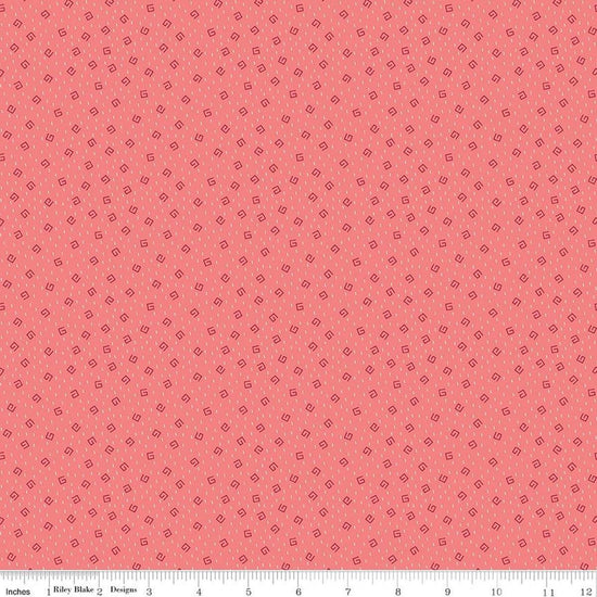 Image of Baked With Love Comfort Lipstick quilting cotton fabric by Lori Holt for Riley Blake Designs. Features spirals on a pink background. Cute Little Fabric Shop.