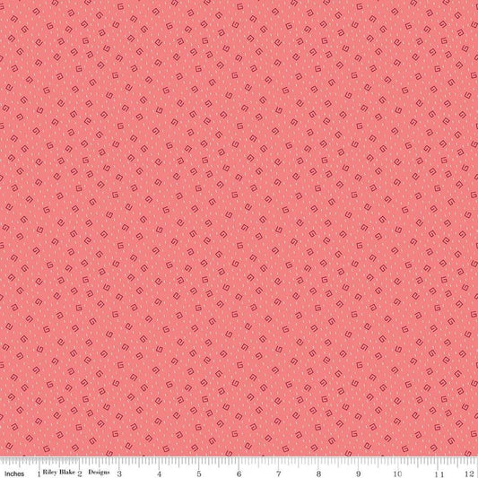 Image of Baked With Love Comfort Lipstick quilting cotton fabric by Lori Holt for Riley Blake Designs. Features spirals on a pink background. Cute Little Fabric Shop.