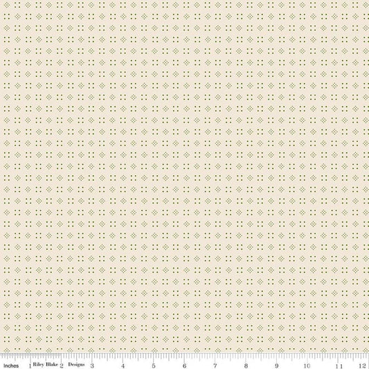 Image of Baked With Love Leftovers Olive quilting cotton fabric by Lori Holt for Riley Blake Designs. Features dots on a cream background. Cute Little Fabric Shop.