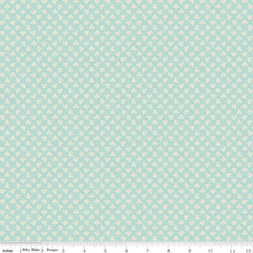 Image of Baked With Love Gathering Songbird quilting cotton fabric by Lori Holt for Riley Blake Designs. Features leaves on a blue background. Cute Little Fabric Shop.