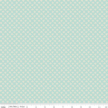 Image of Baked With Love Gathering Songbird quilting cotton fabric by Lori Holt for Riley Blake Designs. Features leaves on a blue background. Cute Little Fabric Shop.