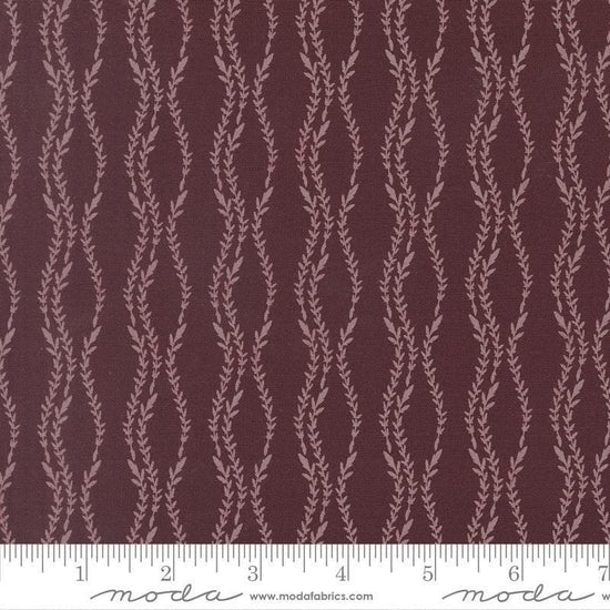 Image of Windfall Vine Stripe Merlot quilting cotton fabric by Fancy That Design House for Moda Fabric. Features vines on a purple background. Cute Little Fabric Shop.