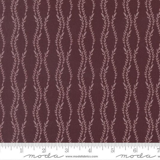 Image of Windfall Vine Stripe Merlot quilting cotton fabric by Fancy That Design House for Moda Fabric. Features vines on a purple background. Cute Little Fabric Shop.