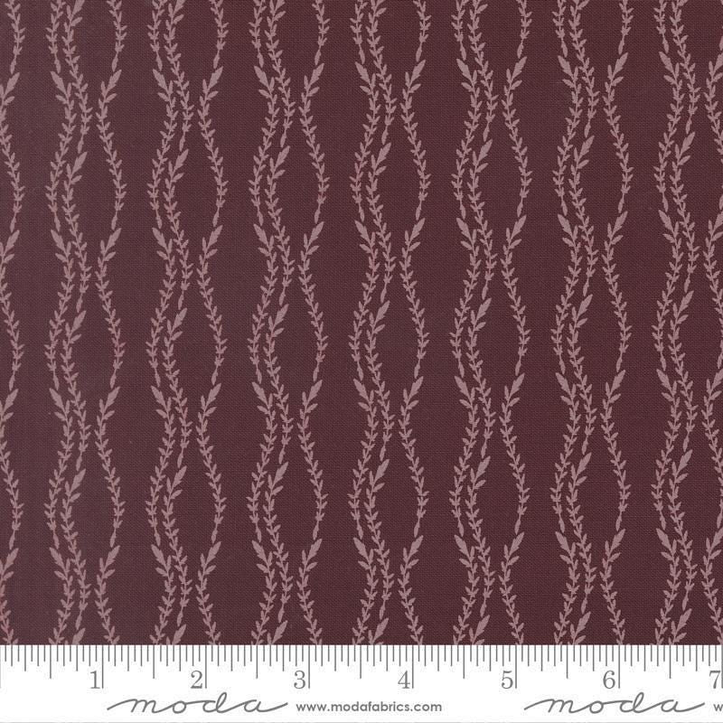 Image of Windfall Vine Stripe Merlot quilting cotton fabric by Fancy That Design House for Moda Fabric. Features vines on a purple background. Cute Little Fabric Shop.