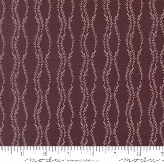 Image of Windfall Vine Stripe Merlot quilting cotton fabric by Fancy That Design House for Moda Fabric. Features vines on a purple background. Cute Little Fabric Shop.