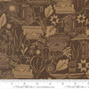 Image of Windfall Cozy Up Coffee quilting cotton fabric by Fancy That Design House for Moda Fabric. Features autumn icons on a brown background. Cute Little Fabric Shop.