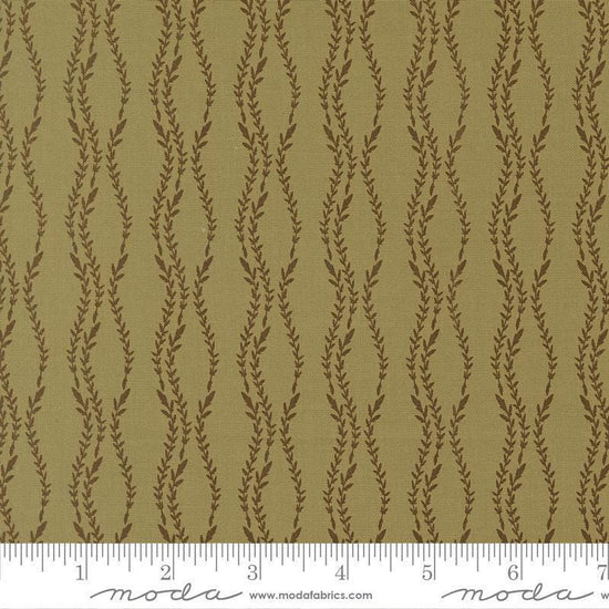 Image of Windfall Vine Stripe Meadow quilting cotton fabric by Fancy That Design House for Moda Fabric. Features vines on a green background. Cute Little Fabric Shop.