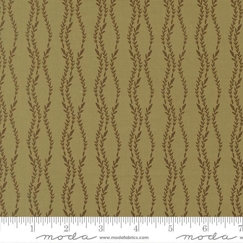 Image of Windfall Vine Stripe Meadow quilting cotton fabric by Fancy That Design House for Moda Fabric. Features vines on a green background. Cute Little Fabric Shop.