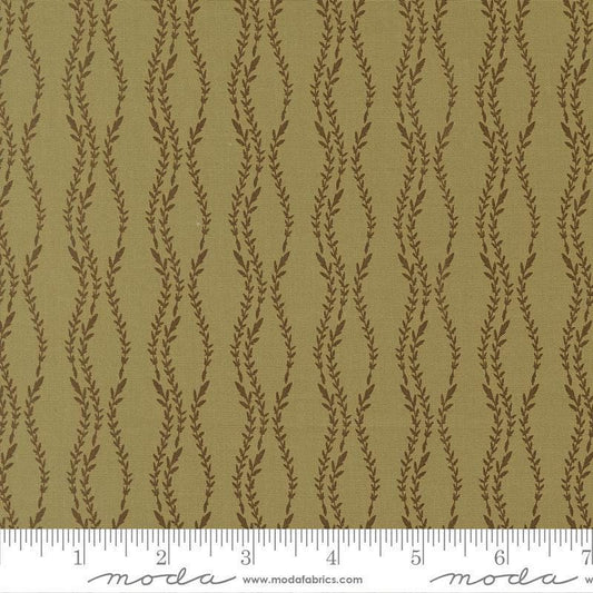 Image of Windfall Vine Stripe Meadow quilting cotton fabric by Fancy That Design House for Moda Fabric. Features vines on a green background. Cute Little Fabric Shop.