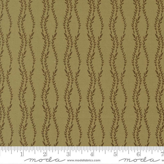 Image of Windfall Vine Stripe Meadow quilting cotton fabric by Fancy That Design House for Moda Fabric. Features vines on a green background. Cute Little Fabric Shop.