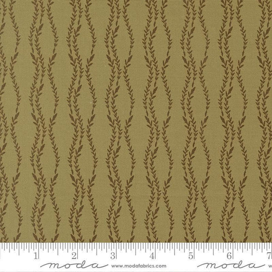 Image of Windfall Vine Stripe Meadow quilting cotton fabric by Fancy That Design House for Moda Fabric. Features vines on a green background. Cute Little Fabric Shop.