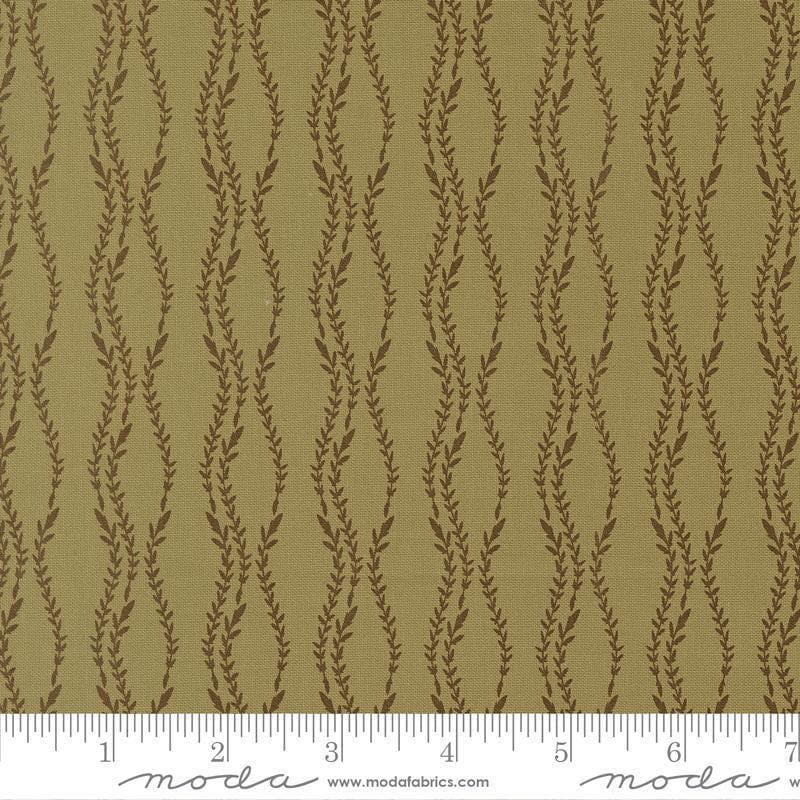 Image of Windfall Vine Stripe Meadow quilting cotton fabric by Fancy That Design House for Moda Fabric. Features vines on a green background. Cute Little Fabric Shop.