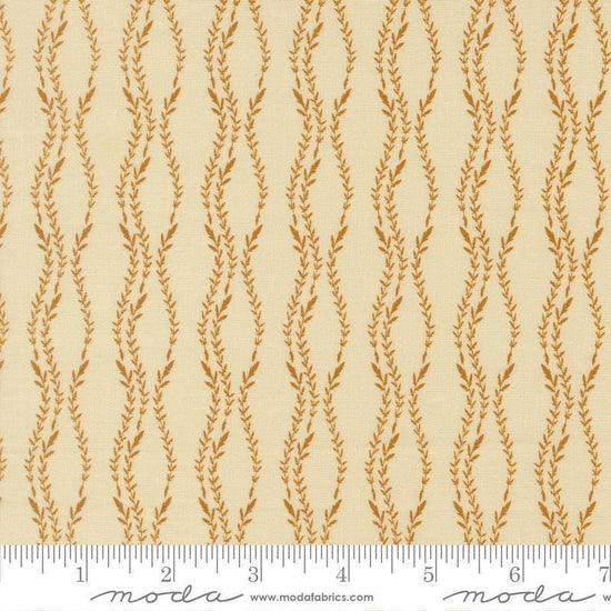 Image of Windfall Vine Stripe Eggshell quilting cotton fabric by Fancy That Design House for Moda Fabric. Features vines on a cream background. Cute Little Fabric Shop.