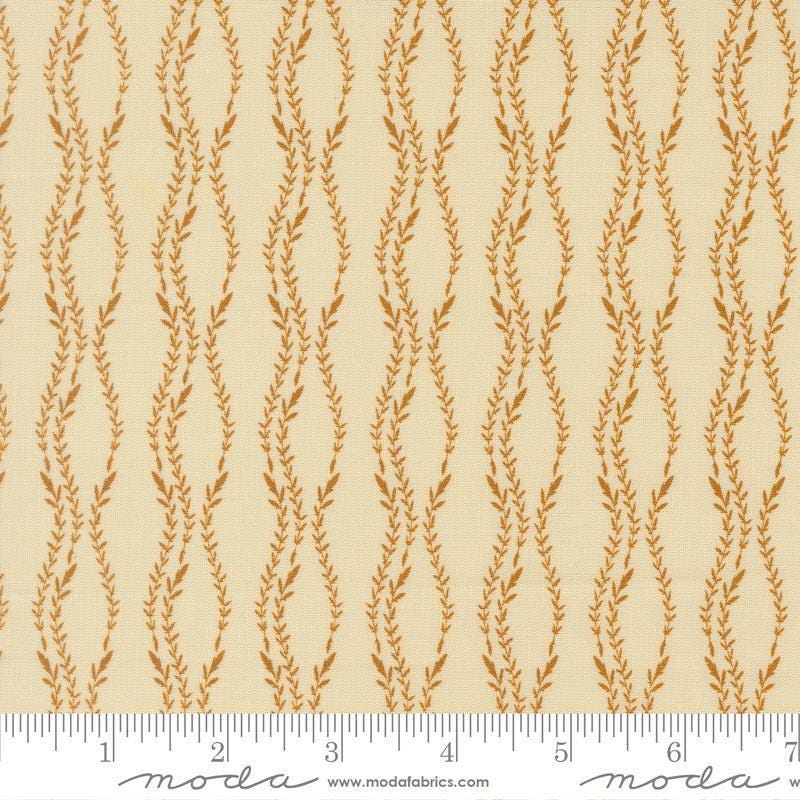 Image of Windfall Vine Stripe Eggshell quilting cotton fabric by Fancy That Design House for Moda Fabric. Features vines on a cream background. Cute Little Fabric Shop.