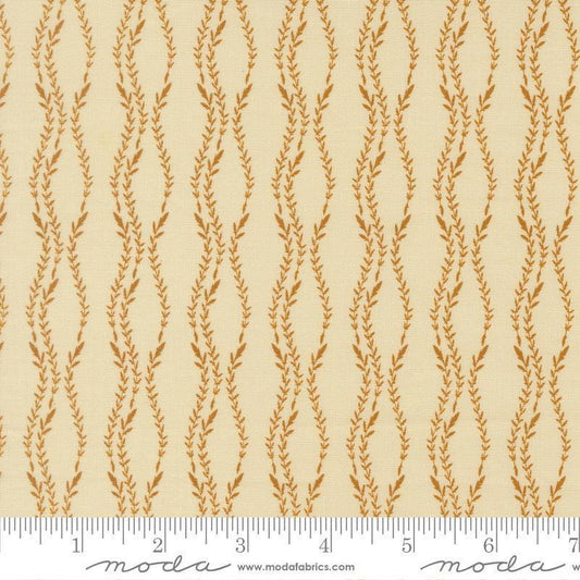 Image of Windfall Vine Stripe Eggshell quilting cotton fabric by Fancy That Design House for Moda Fabric. Features vines on a cream background. Cute Little Fabric Shop.