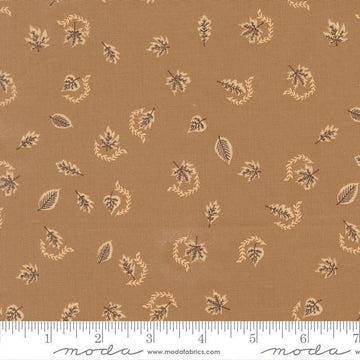 Image of Windfall Autumn Breeze Oatmeal quilting cotton fabric by Fancy That Design House for Moda Fabric. Features leaves on a brown background. Cute Little Fabric Shop.
