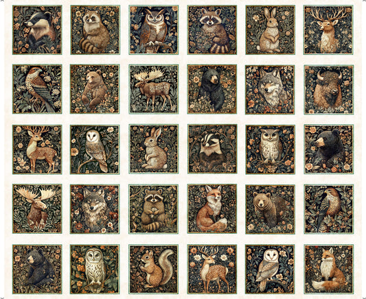 Cedar & Sage Animal Picture Patches Panel Oatmeal White Animal Fabric - 31952 - QT Fabrics Quilting Cotton Fabric