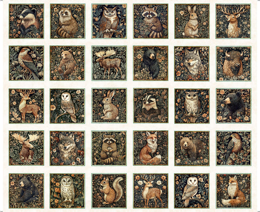 Cedar & Sage Animal Picture Patches Panel Oatmeal White Animal Fabric - 31952 - QT Fabrics Quilting Cotton Fabric