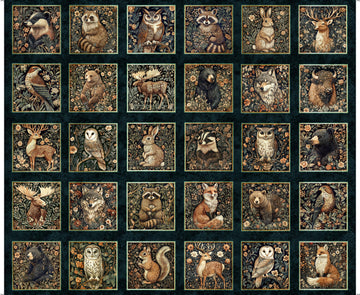 Cedar & Sage Animal Picture Patches Panel Midnight Blue Animal Fabric - 31952 - QT Fabrics Quilting Cotton Fabric
