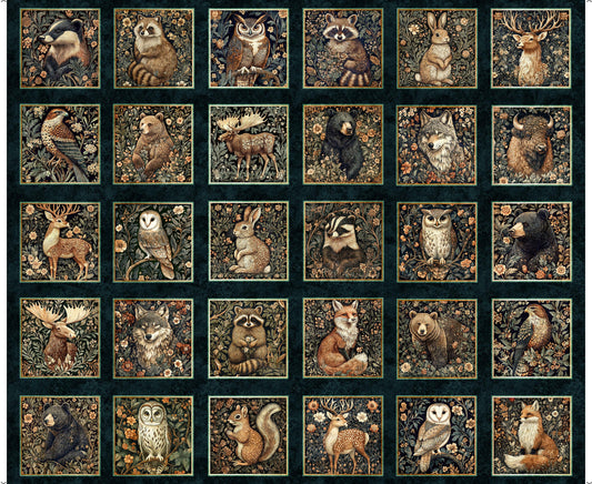 Cedar & Sage Animal Picture Patches Panel Midnight Blue Animal Fabric - 31952 - QT Fabrics Quilting Cotton Fabric