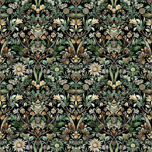 3-Yard-Cut - Cedar & Sage Woodland Floral Forest Green Flower Fabric WIDEBACK - 31955 - 108" Wide - QT Fabrics Quilting Cotton Fabric