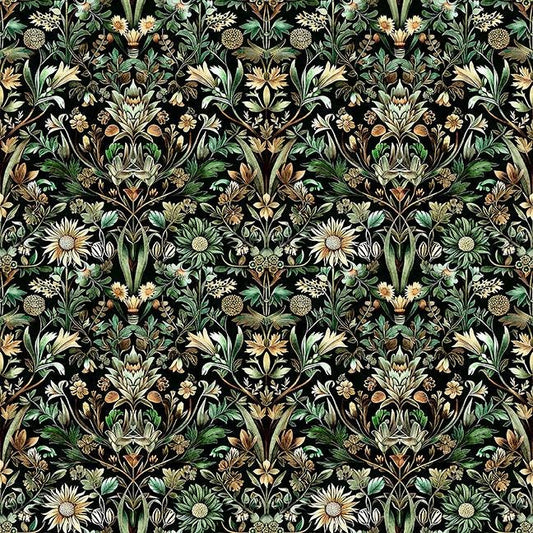 3-Yard-Cut - Cedar & Sage Woodland Floral Forest Green Flower Fabric WIDEBACK - 31955 - 108" Wide - QT Fabrics Quilting Cotton Fabric