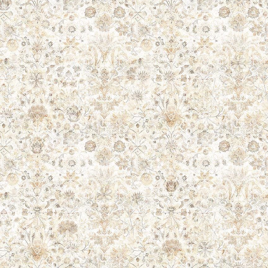 Image of Cedar & Sage Folklore Floral Coordinates Taupe quilting cotton fabric by Morris Creative Group for QT Fabrics. Features tonal flowers on a cream background. Cute Little Fabric Shop.