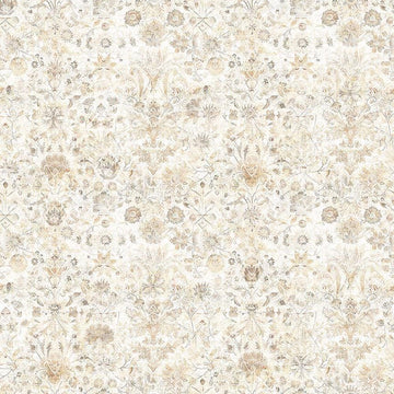 Image of Cedar & Sage Folklore Floral Coordinates Taupe quilting cotton fabric by Morris Creative Group for QT Fabrics. Features tonal flowers on a cream background. Cute Little Fabric Shop.