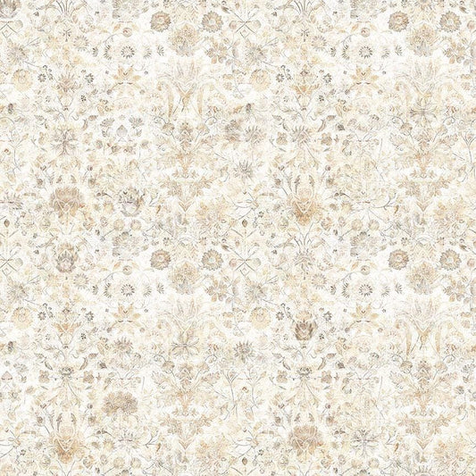 Image of Cedar & Sage Folklore Floral Coordinates Taupe quilting cotton fabric by Morris Creative Group for QT Fabrics. Features tonal flowers on a cream background. Cute Little Fabric Shop.