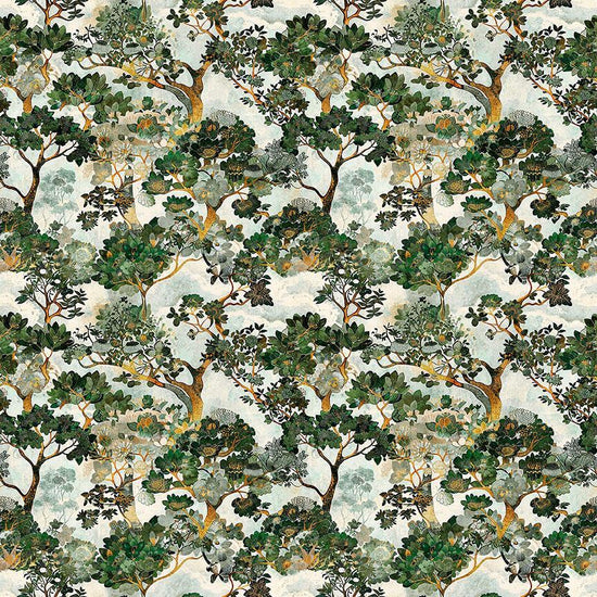 Image of Cedar & Sage Forest Trees Dusty Aqua quilting cotton fabric by Morris Creative Group for QT Fabrics. Features trees on a blue background. Cute Little Fabric Shop.