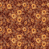 Image of Cedar & Sage Packed Floral Amber quilting cotton fabric by Morris Creative Group for QT Fabrics. Features flowers on an orange background. Cute Little Fabric Shop.
