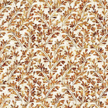 Image of Cedar & Sage Sprigs Amber quilting cotton fabric by Morris Creative Group for QT Fabrics. Features leaves on a cream background. Cute Little Fabric Shop.