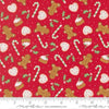 Image of Merrily on High Sweet Treats Christmas Red quilting cotton fabric by Sweetfire Road for Moda Fabrics. Features christmas sugar treats on a red background. Cute Little Fabric Shop.
